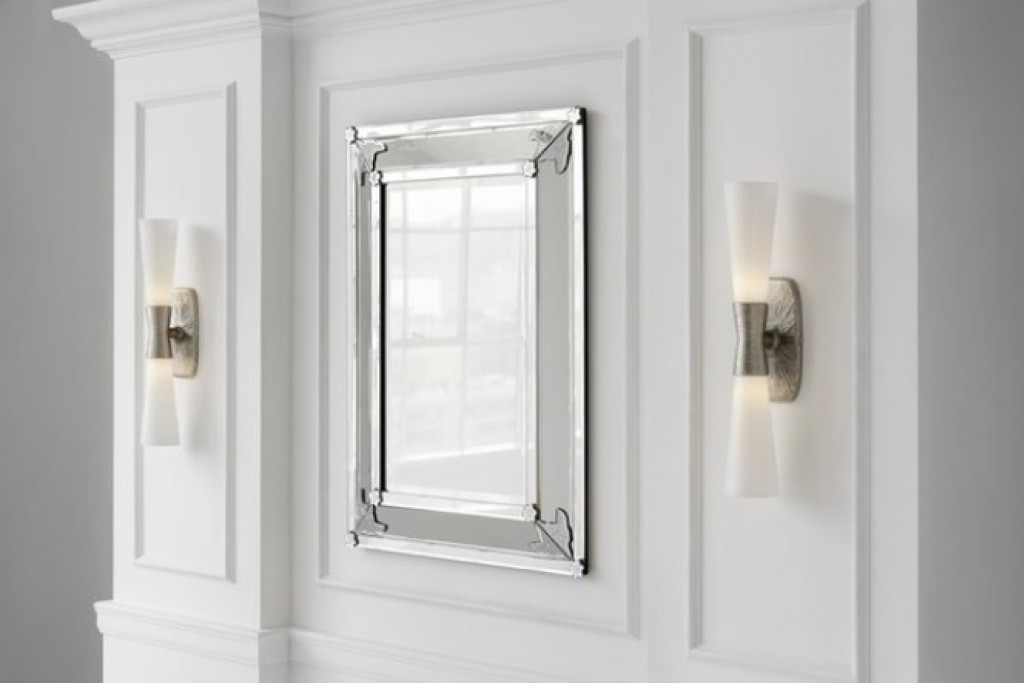 Utopia Large Double Bath Sconce with White Glass | Highlight image 1