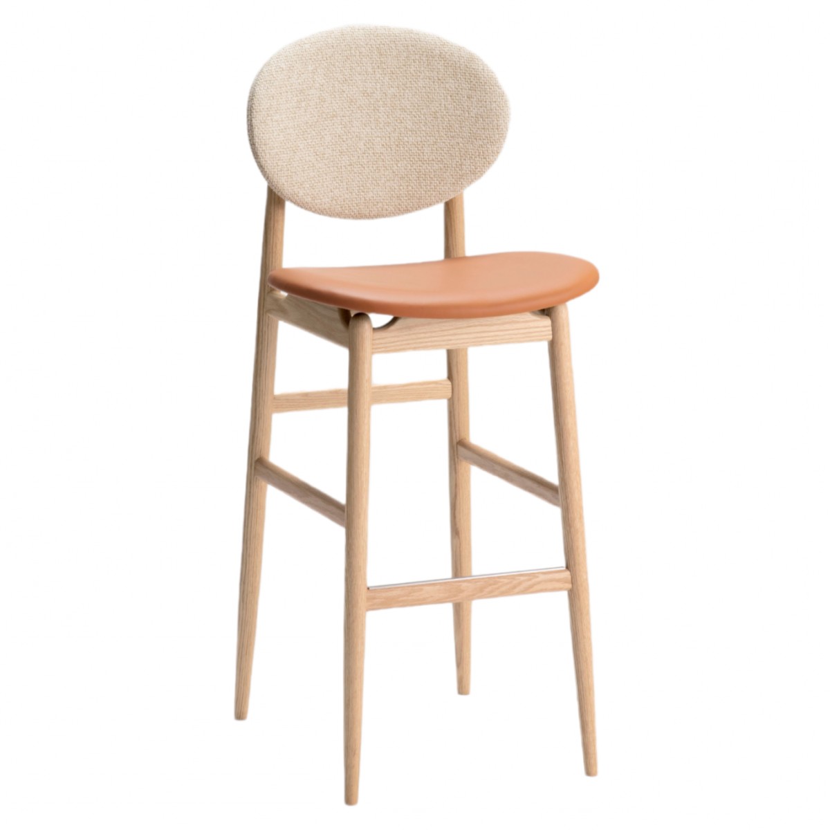 Outline Barstool with Leather Seat and Fabric Backrest