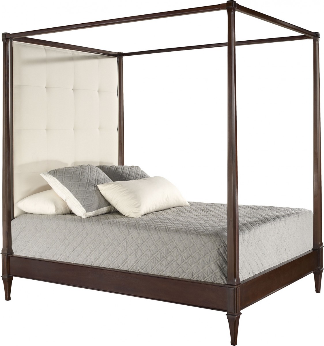 Artisan Poster Bed - Mahogany with Tall Biscuit-Stitched Uph. Headboard