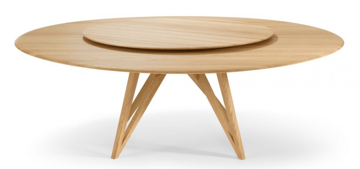 Seito Round Wood Table with Lazy Susan