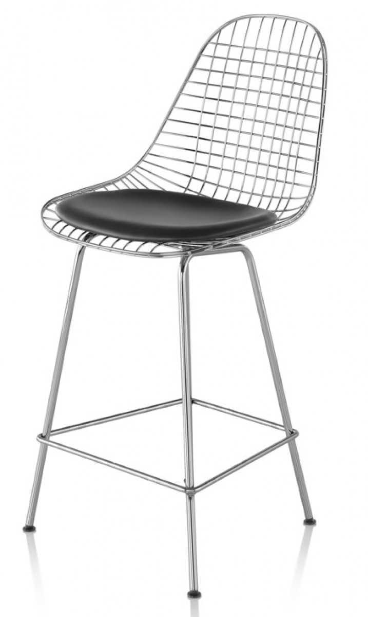 Eames Wire Stool–Counter Height - Upholstered Seat and Wire Back