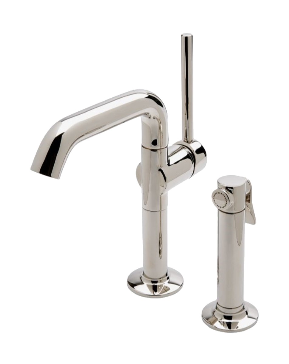 .25 One Hole High Profile Kitchen Faucet, Metal Handle and Metal Spray