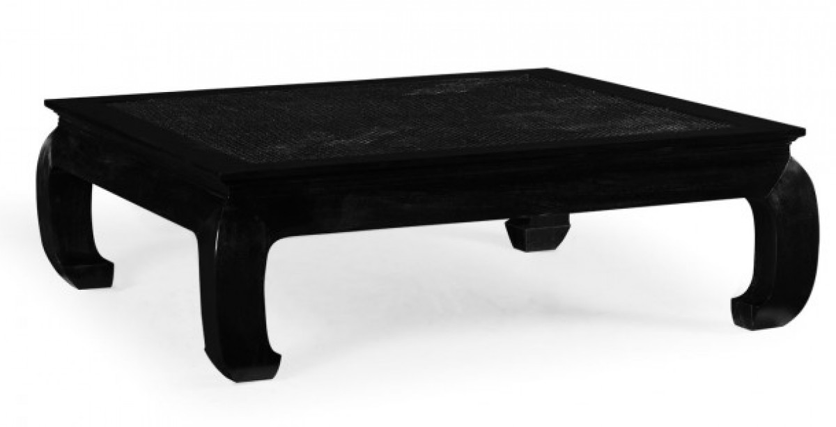 Square Ming Ebonized Coffee Table with Ebonized Rattan Top