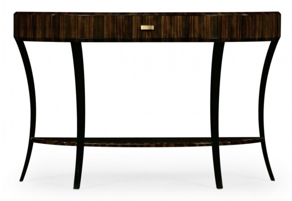 Large Demilune Art Deco Macassar Ebony High Lustre Console Table with Drawer