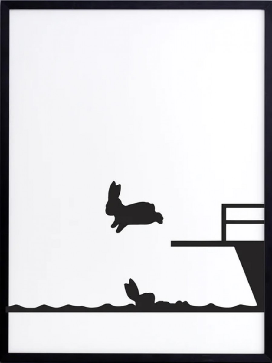 Diving Rabbit Print with Aluminium Frame