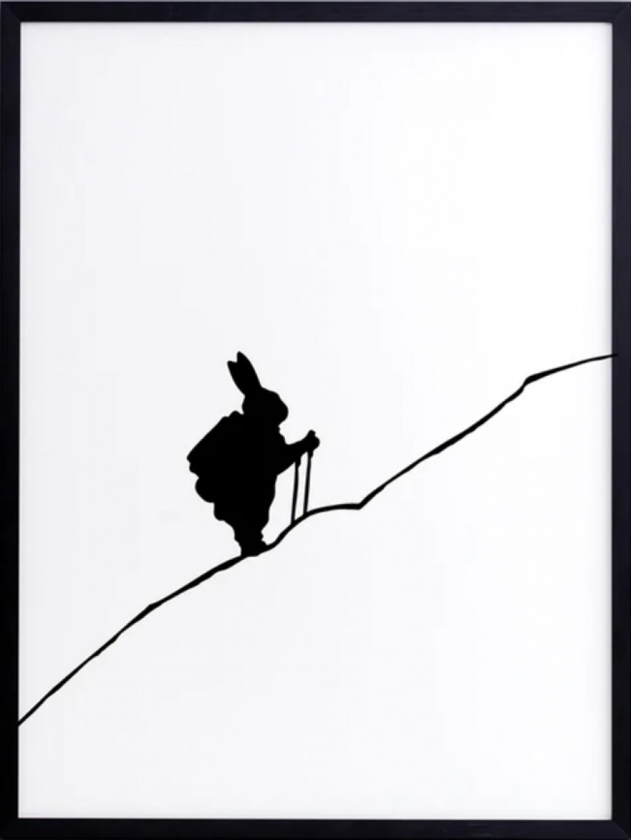 Hiking Rabbit Print with Aluminium Frame