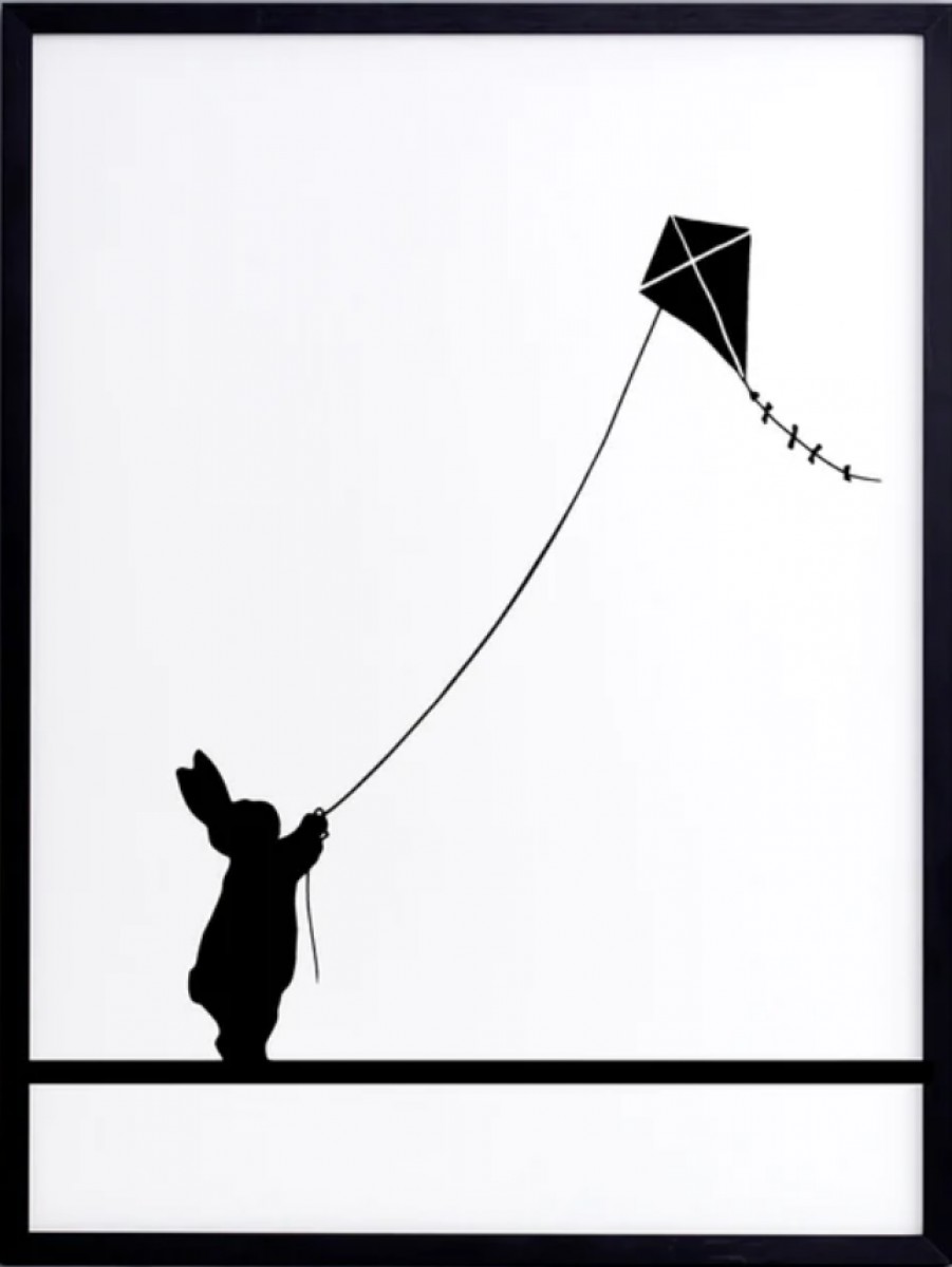 Kite Flying Rabbit Print with Aluminium Frame | Highlight image