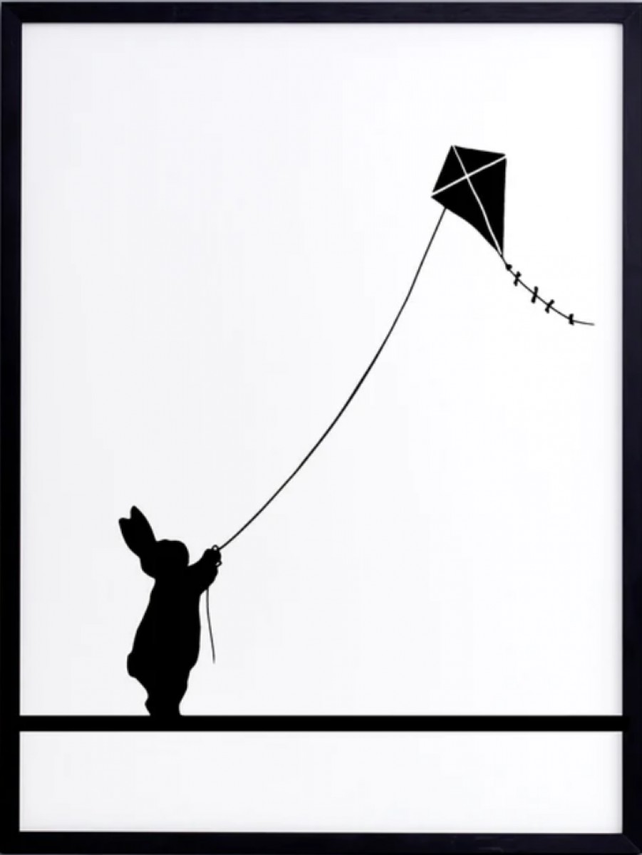 Kite Flying Rabbit Print with Aluminium Frame