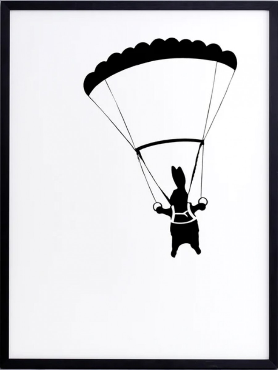 Parachuting Rabbit Print with Aluminium Frame