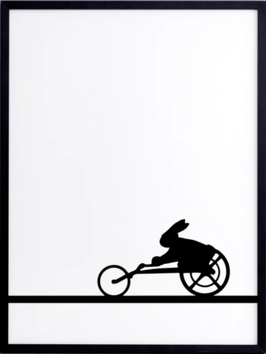 Wheelchair Racing Rabbit Print with Aluminium Frame