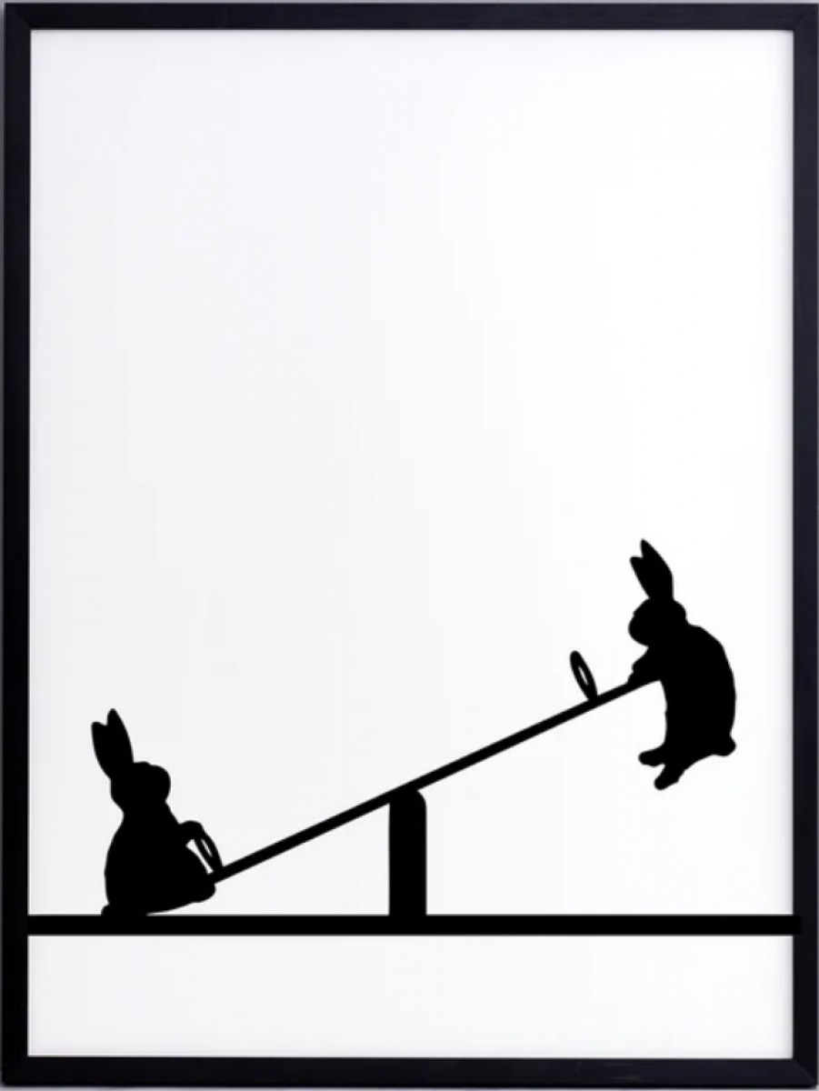 Seesawing Rabbit Print with Aluminium Frame