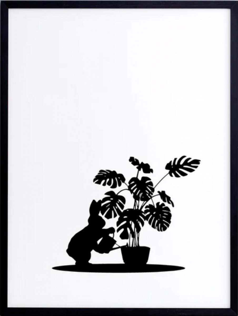 Watering Rabbit Print with Aluminium Frame