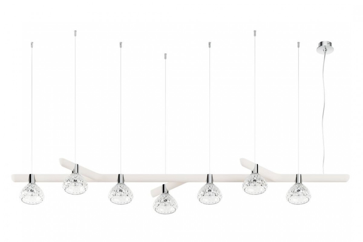 Folia 7-Light White Wood Pendant Linear Unit - Clear Crystal