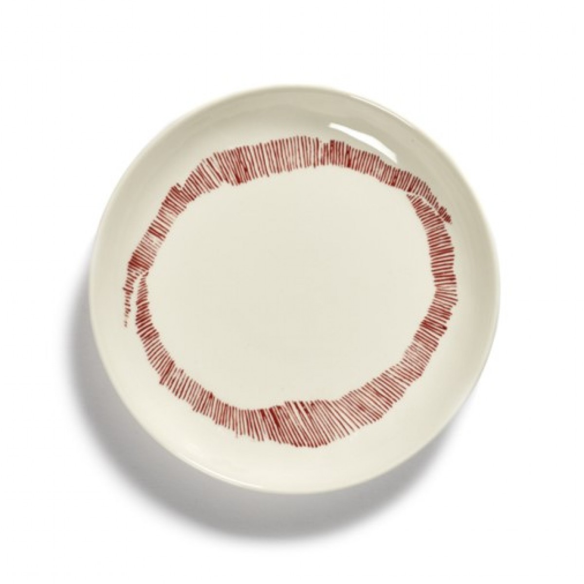 Feast Plate - White Swirl-Stripes Red