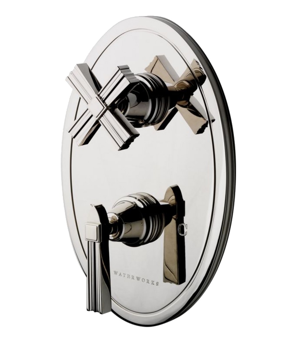 Boulevard Metal Lever Handle Thermostatic with Metal Cross Handle Shutoff Trim