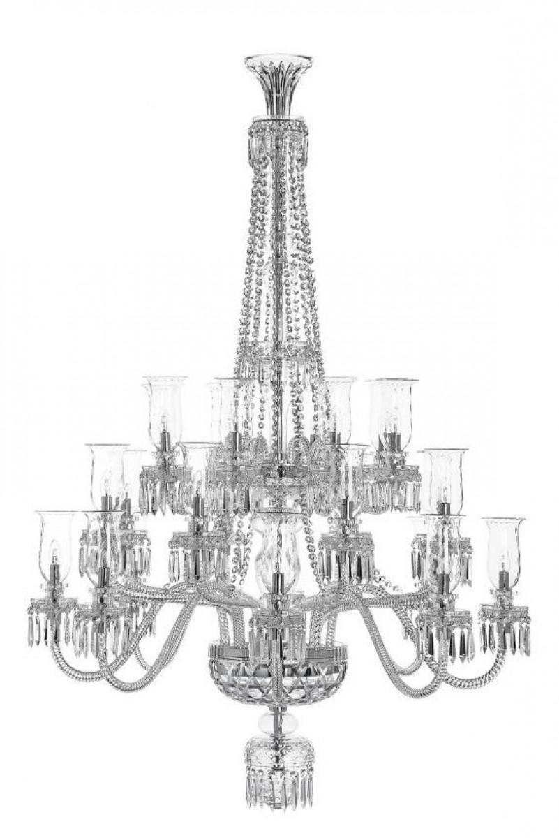 Royal 24-Light Long Chandelier with Mary Hurricanes - Clear