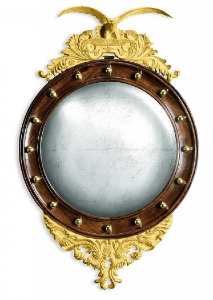 Regency Style "Eagle" Mahogany Gilded Round Convex Mirror