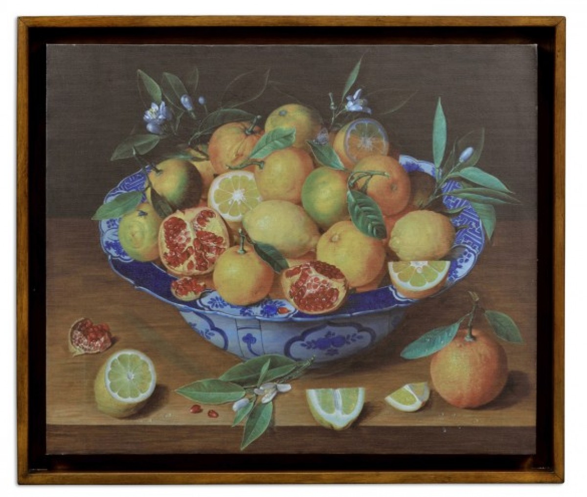 Still Life with Lemons Painting on a Honey Walnut Frame