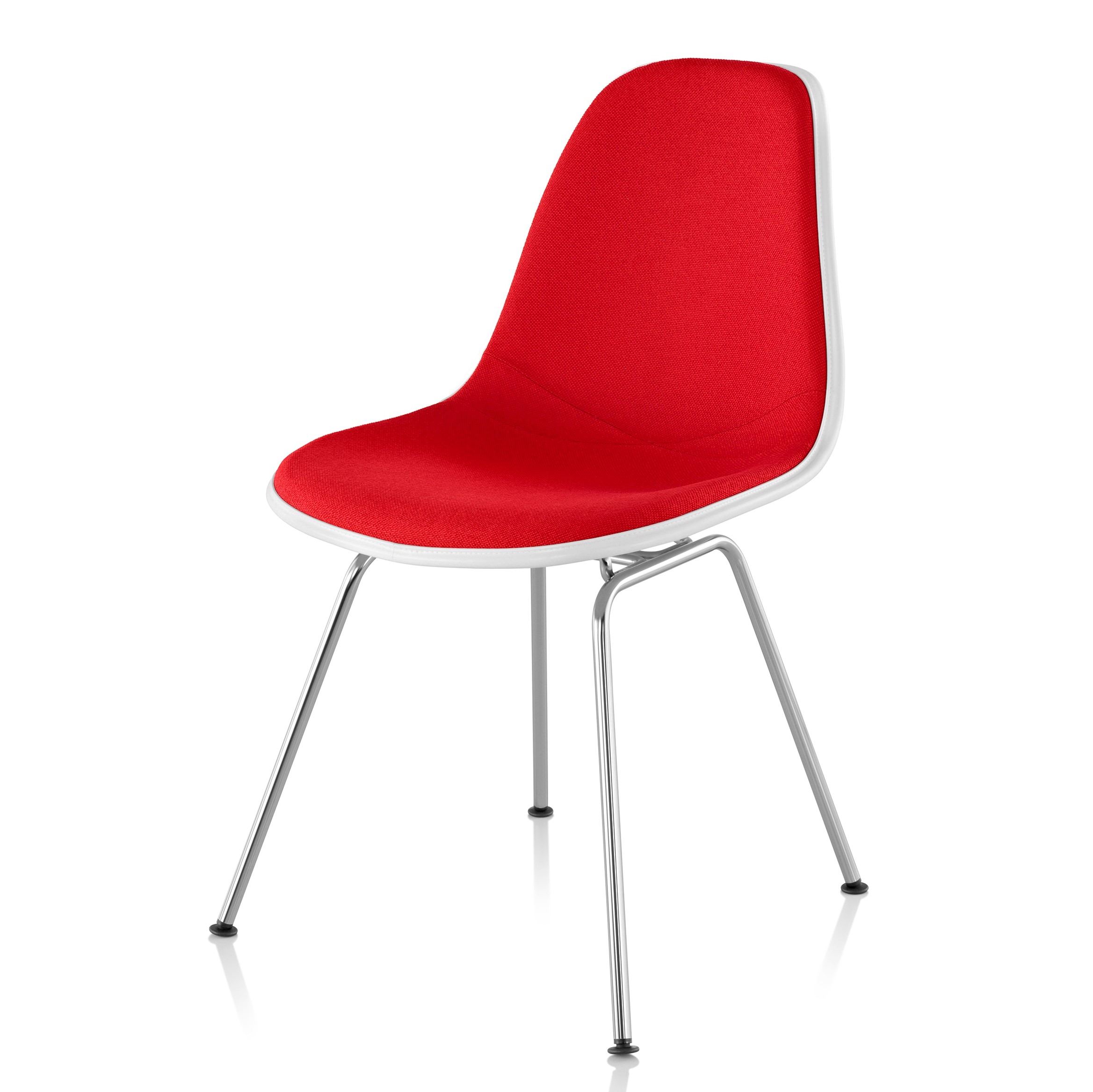 Eames Molded Plastic Side Chair, 4-leg Base, Fully Upholstered Shell