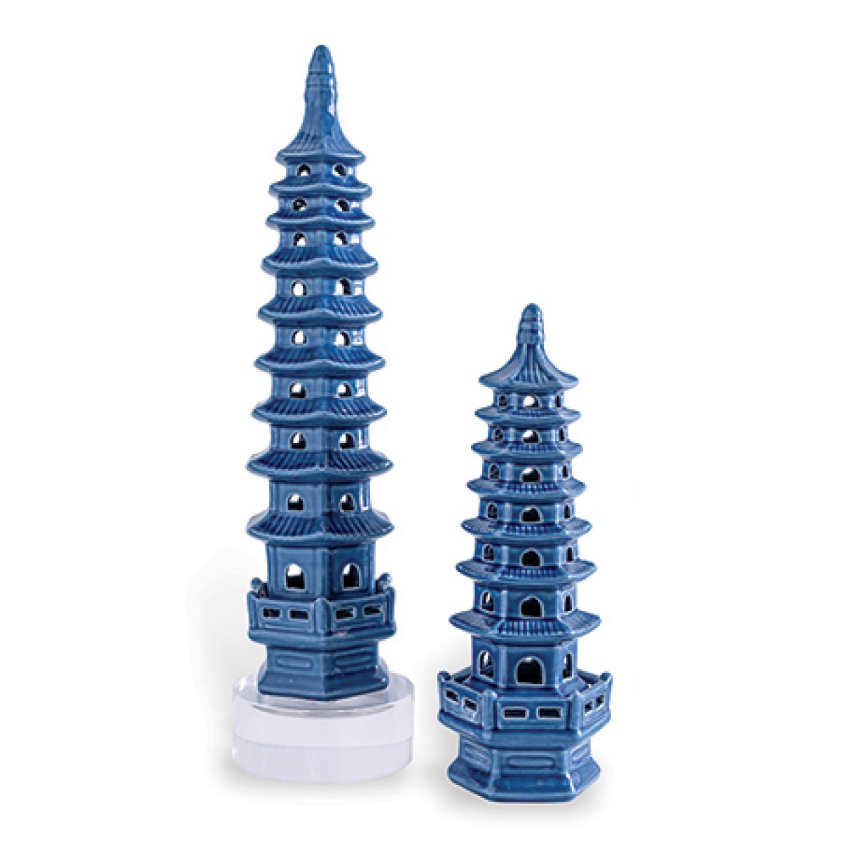 Pagoda Blue Objects Tall (Set of 2)