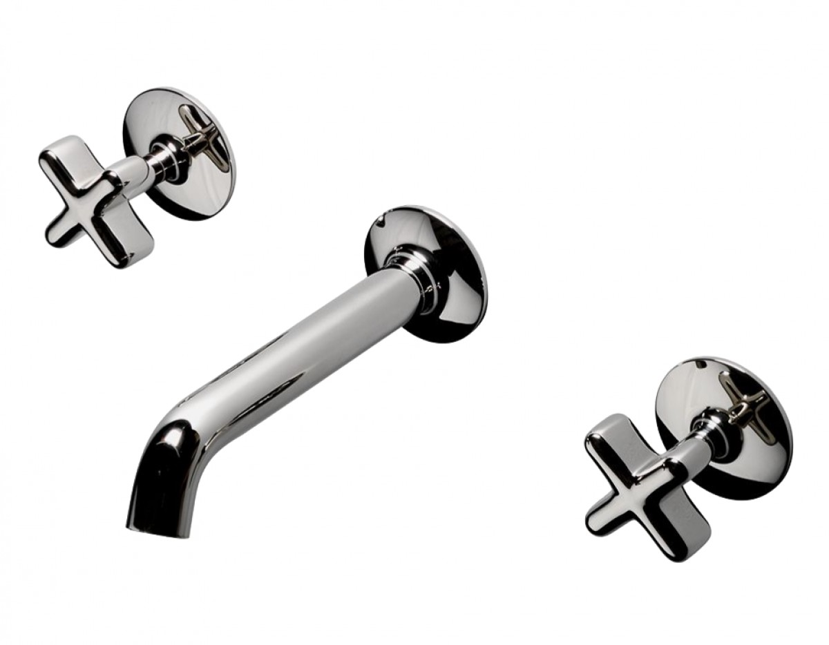 .25 Low Profile Three Hole Wall Mounted Lavatory Faucet with Metal Cross Handles