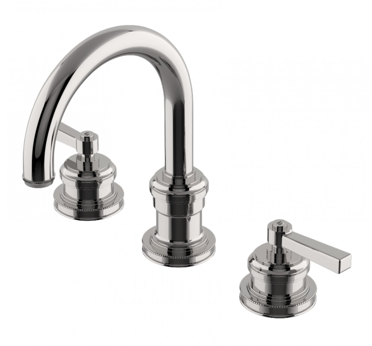 Aero Gooseneck Three Hole Deck Mounted Lavatory Faucet with Metal Lever Handles | Highlight image