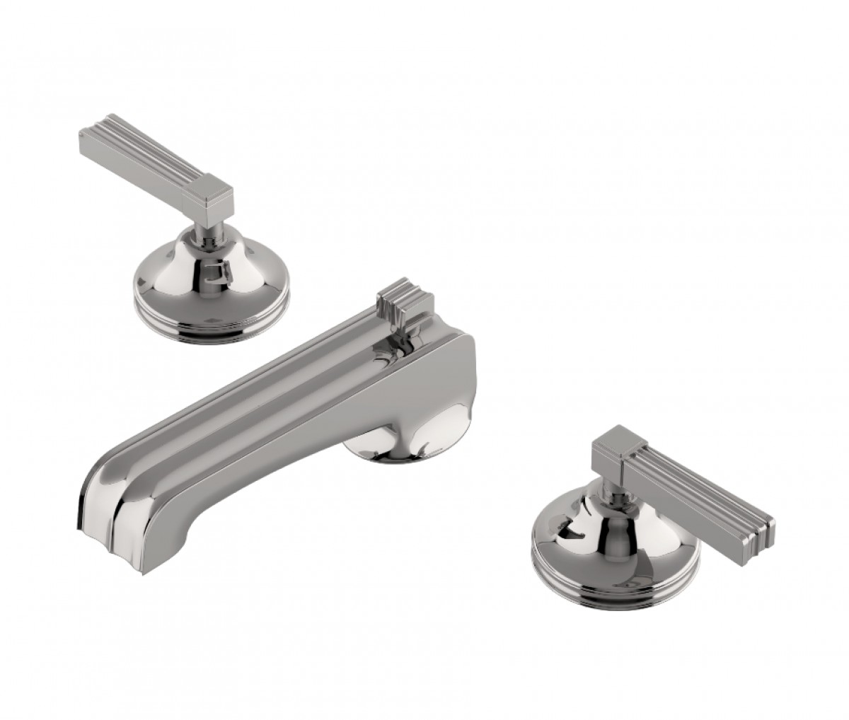 Boulevard Low Profile Three Hole Deck Mounted Lavatory Faucet with Metal Lever Handles