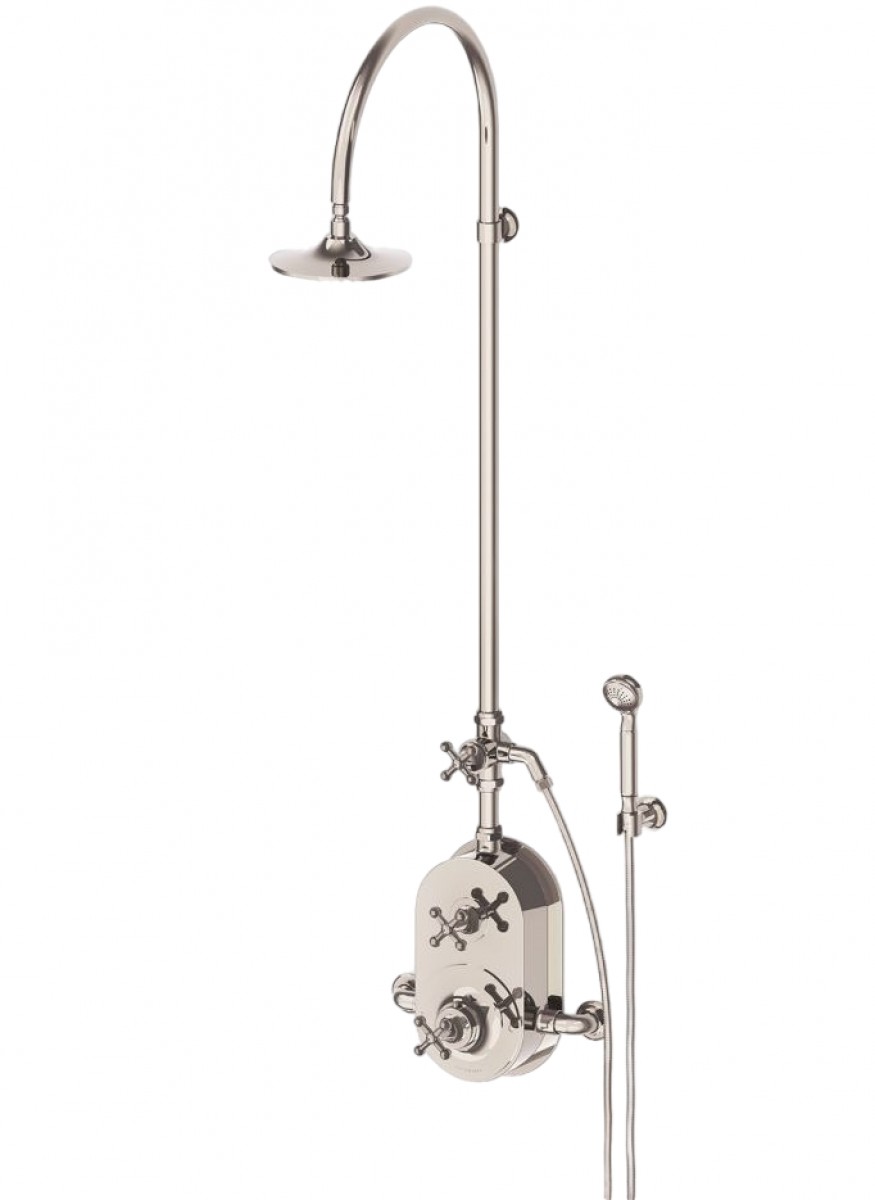 Dash Exposed Thermostatic Shower System with 8" Shower Head, Handshower, Metal Cross Diverter Handle and Metal Cross Handles