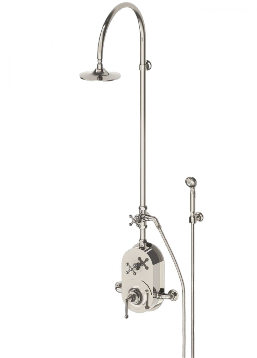 Dash Exposed Thermostatic Shower System with 8" Shower Head, Handshower, Metal Cross Diverter Handle, Metal Lever and Cross Handle