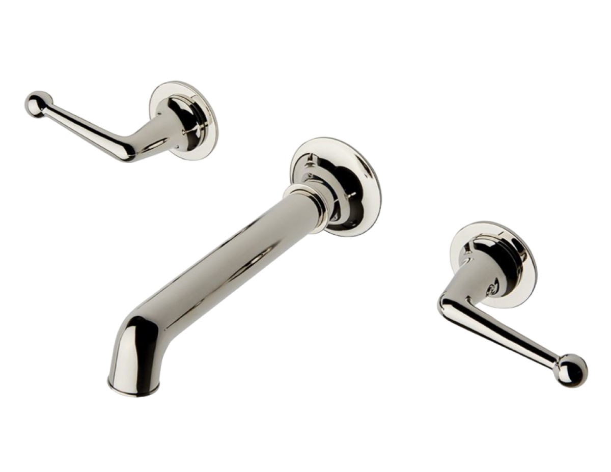 Dash Three Hole Wall Mounted Lavatory Faucet with Metal Lever Handles