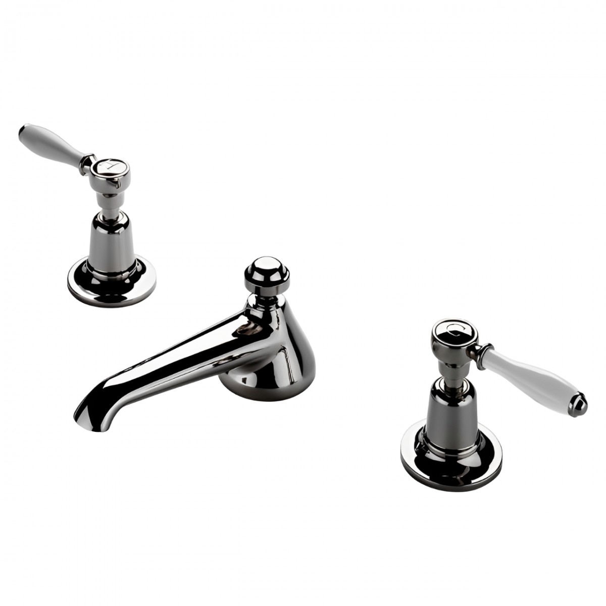 Easton Classic Low Profile Three Hole Deck Mounted Lavatory Faucet with White Porcelain Lever Handles