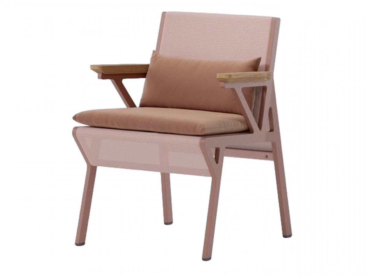 Vieques Dining Armchair Teak Armrest, with Seat Cushion and Kidney Pillow