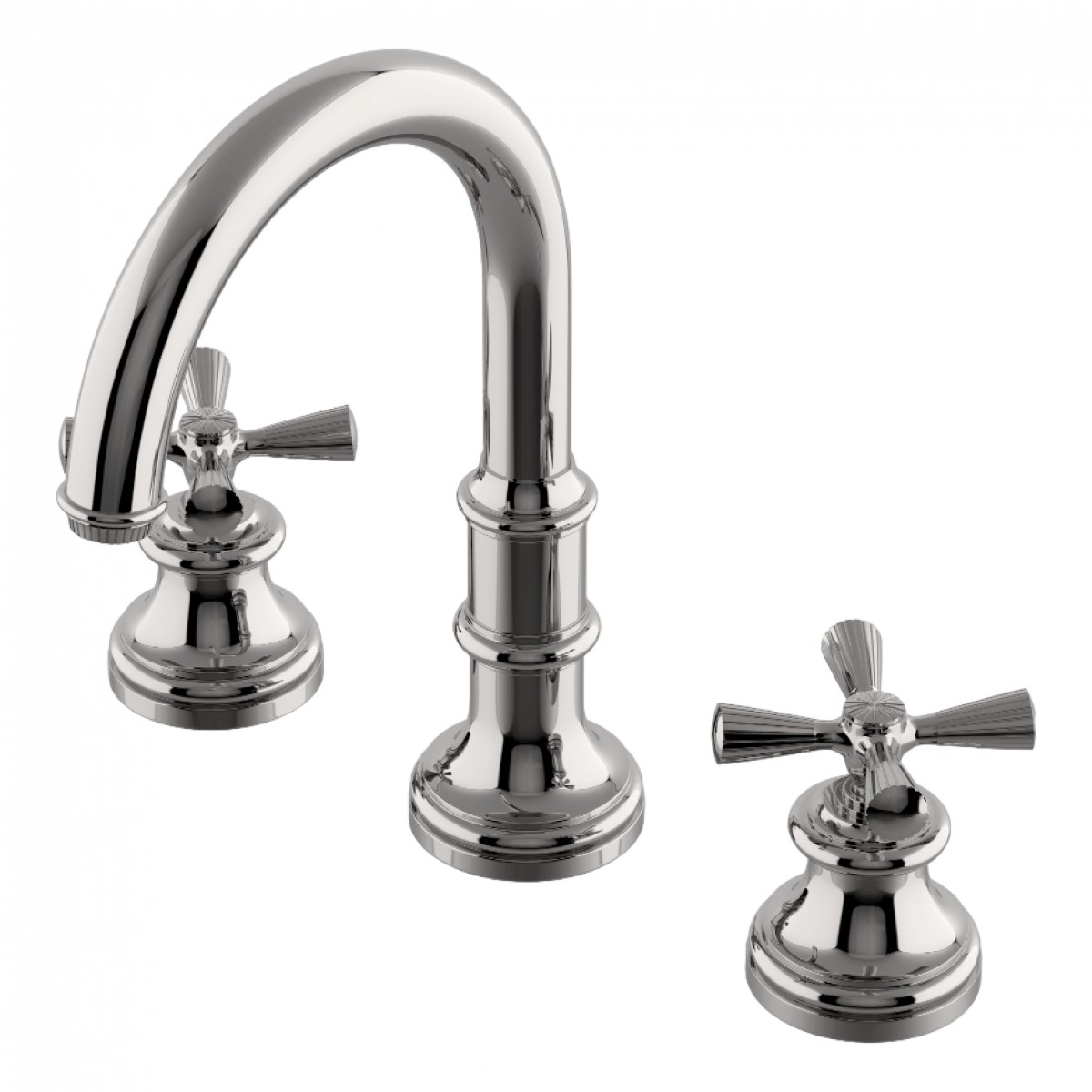 Foro Gooseneck Three Hole Deck Mounted Lavatory Faucet with Metal Cross Handles