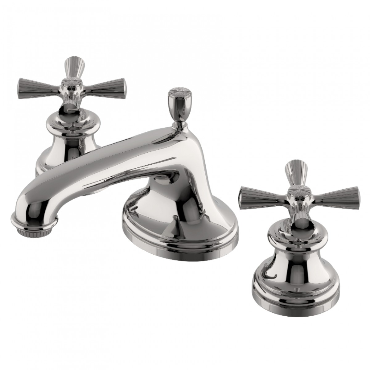 Foro Low Profile Three Hole Deck Mounted Lavatory Faucet with Metal Cross Handles