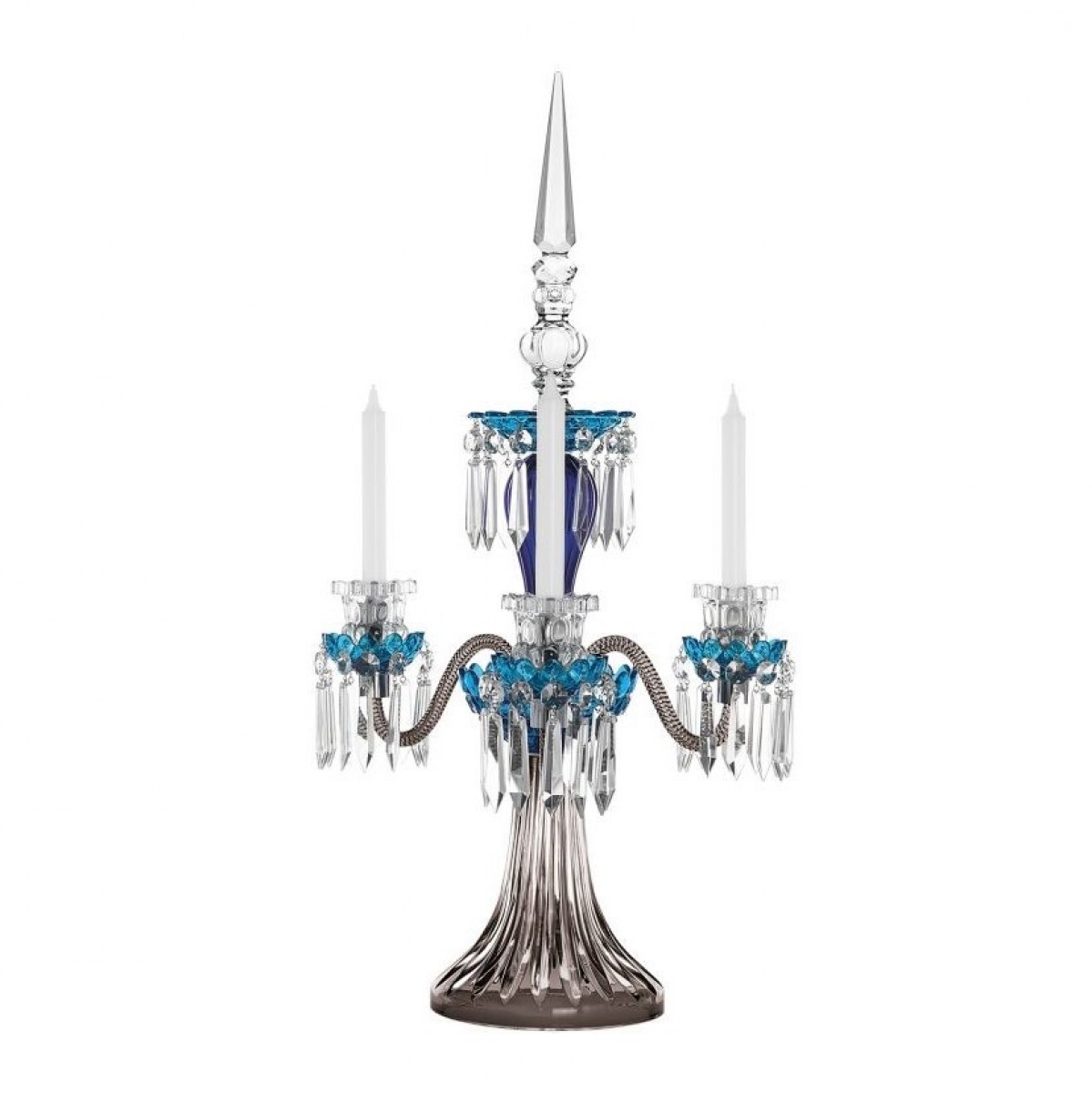 Arlequin 3-Candle Candelabra - Sky Blue, Dark-blue and Flannel-grey