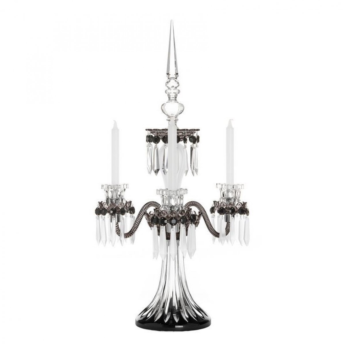 Arlequin 3-Candle Candelabra - Black, Clear Satin-finished Crystal and Flannel-grey | Highlight image