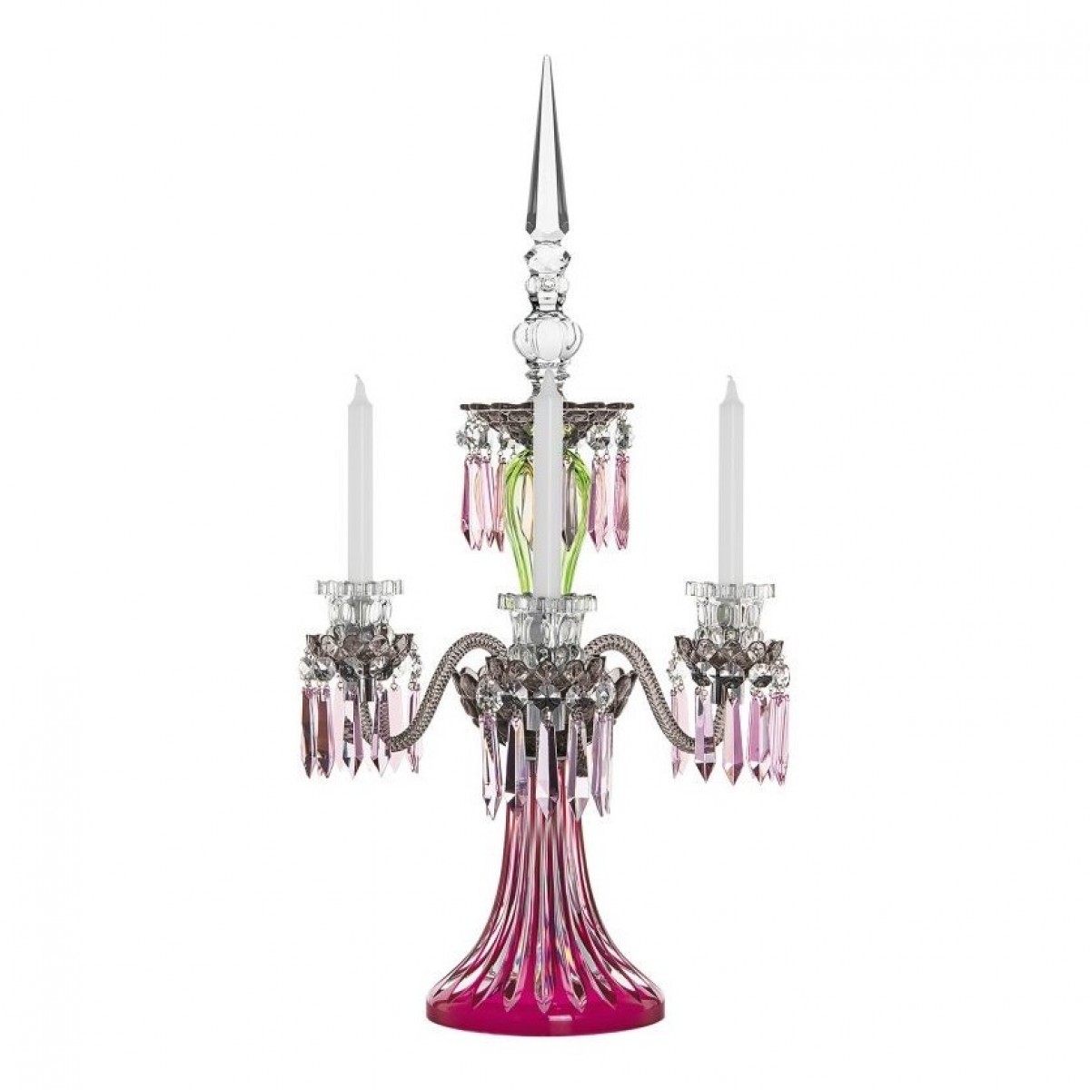 Arlequin 3-Candle Candelabra - Amethyst, Chartreuse-Green and Flannel-grey