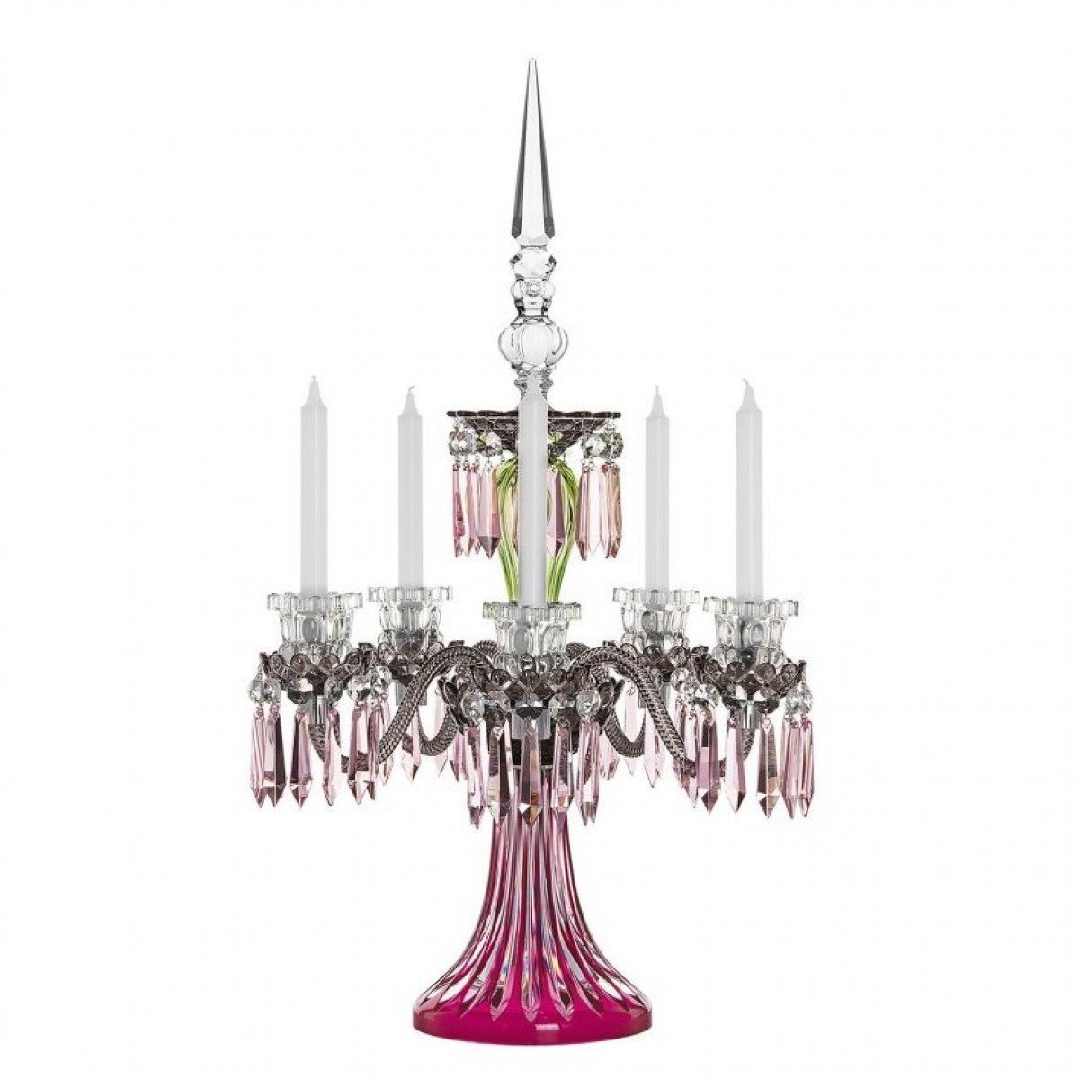 Arlequin 5-Candle Candelabra - Amethyst, Chartreuse-Green and Flannel-grey