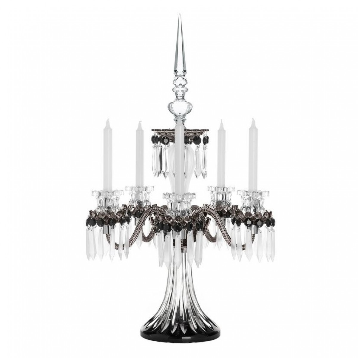 Arlequin 5-Candle Candelabra - Black, Clear Satin-finished Crystal and Flannel-grey