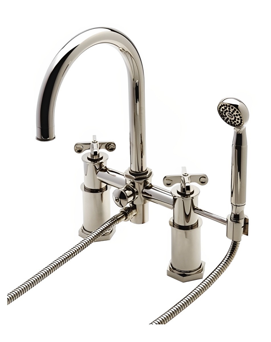 Henry Exposed Deck Mounted Tub Filler With Handshower and Metal Cross Handles