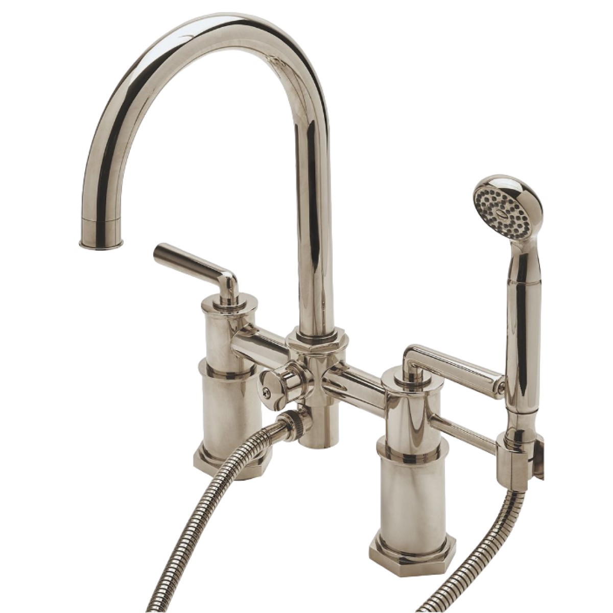 Henry Exposed Deck Mounted Tub Filler with Handshower and Metal Lever Handles | Highlight image