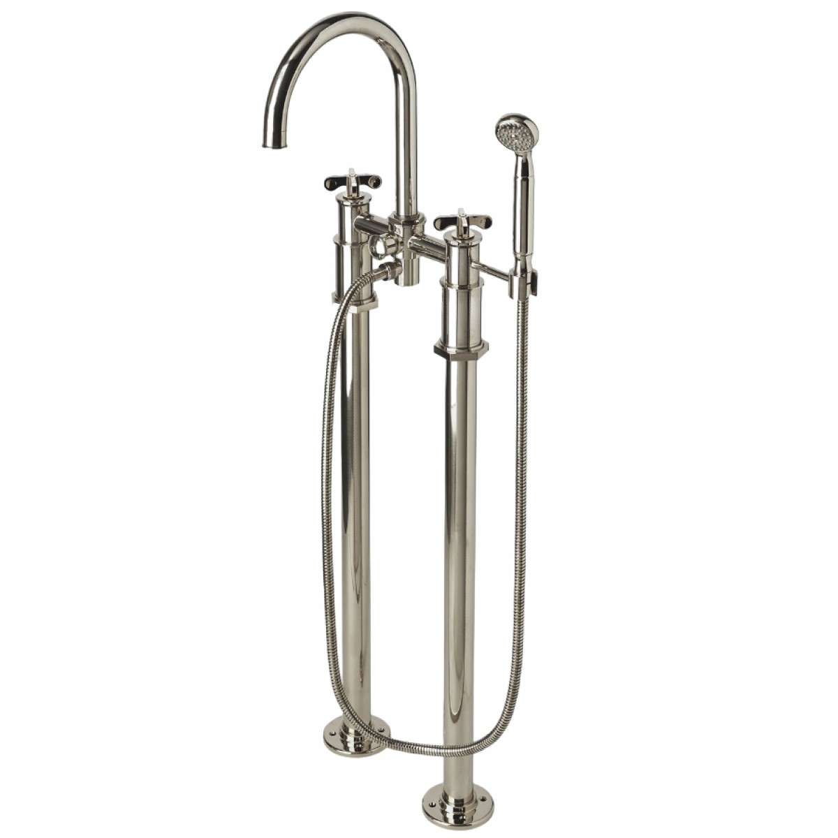 Henry Exposed Floor Mounted Tub Filler with Handshower and Metal Cross Handles