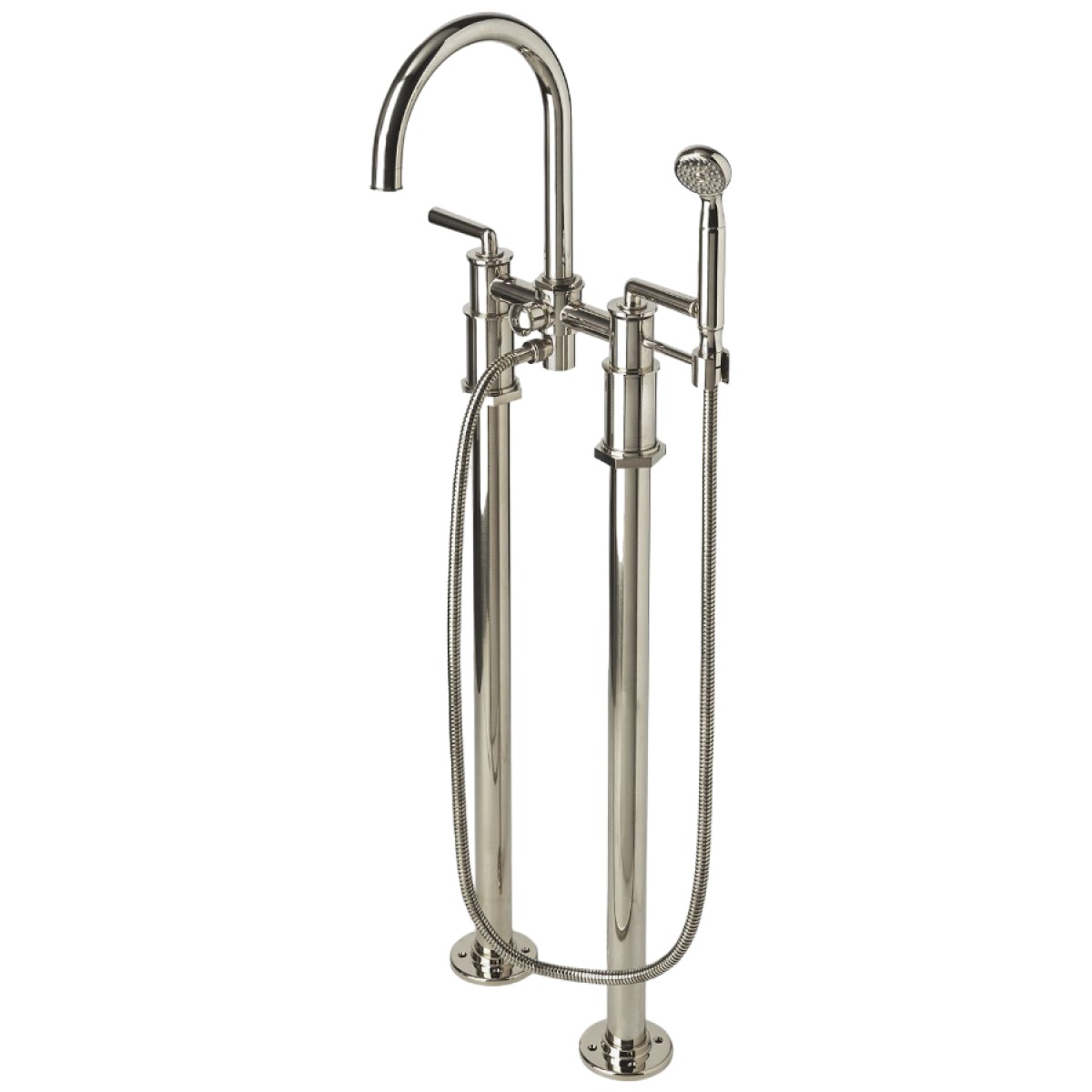 Henry Exposed Floor Mounted Tub Filler with Handshower and Metal Lever Handles