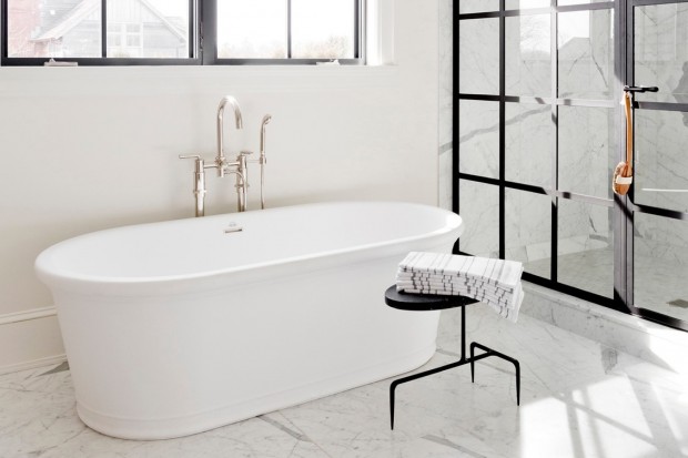 Henry Exposed Floor Mounted Tub Filler with Handshower and Metal Lever Handles | Highlight image 3