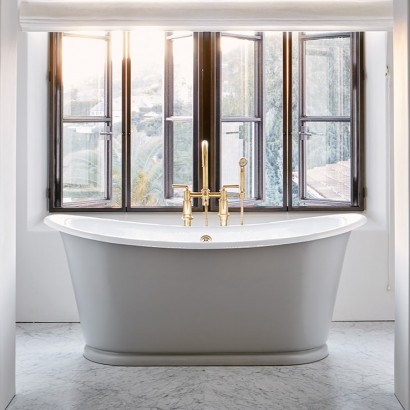 Henry Exposed Floor Mounted Tub Filler with Handshower and Metal Lever Handles | Highlight image 2