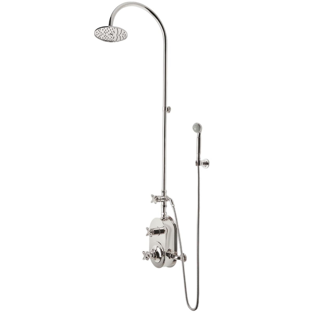 Henry Exposed Thermostatic Shower System with 8" Shower Head, Handshower, Metal Cross Diverter Handle and Metal Cross Handles