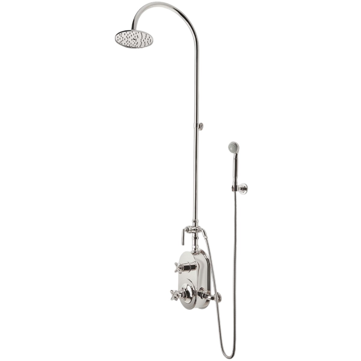 Henry Exposed Thermostatic Shower System with 8" Shower Head, Handshower, Metal Lever Diverter Handle and Metal Cross Handles