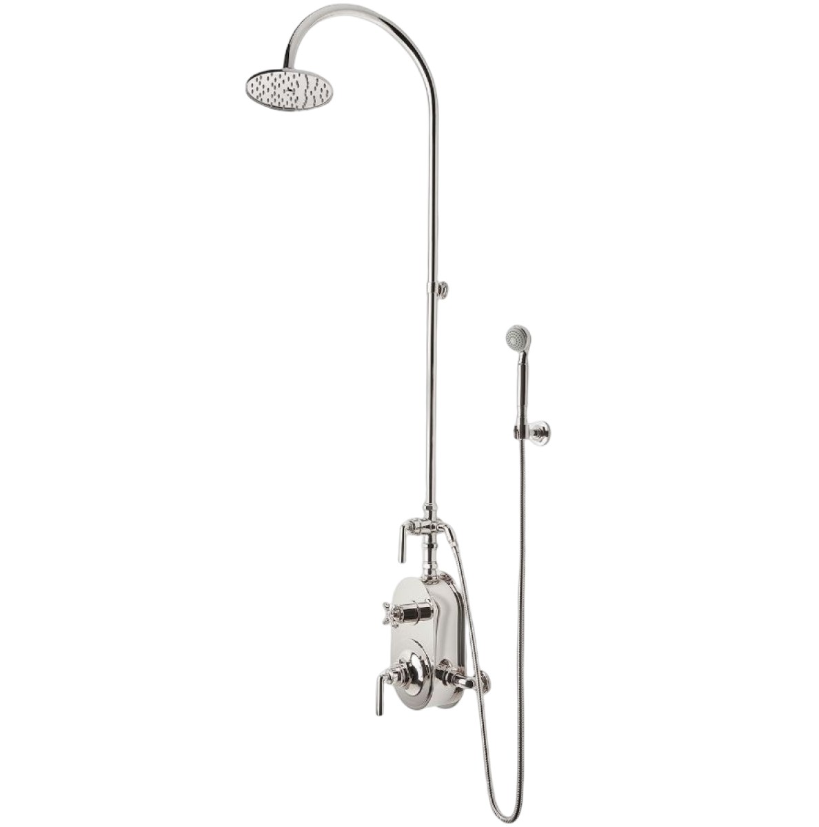 Henry Exposed Thermostatic Shower System with 8" Shower Head, Handshower, Metal Lever Diverter Handle, Metal Lever and Cross Handle