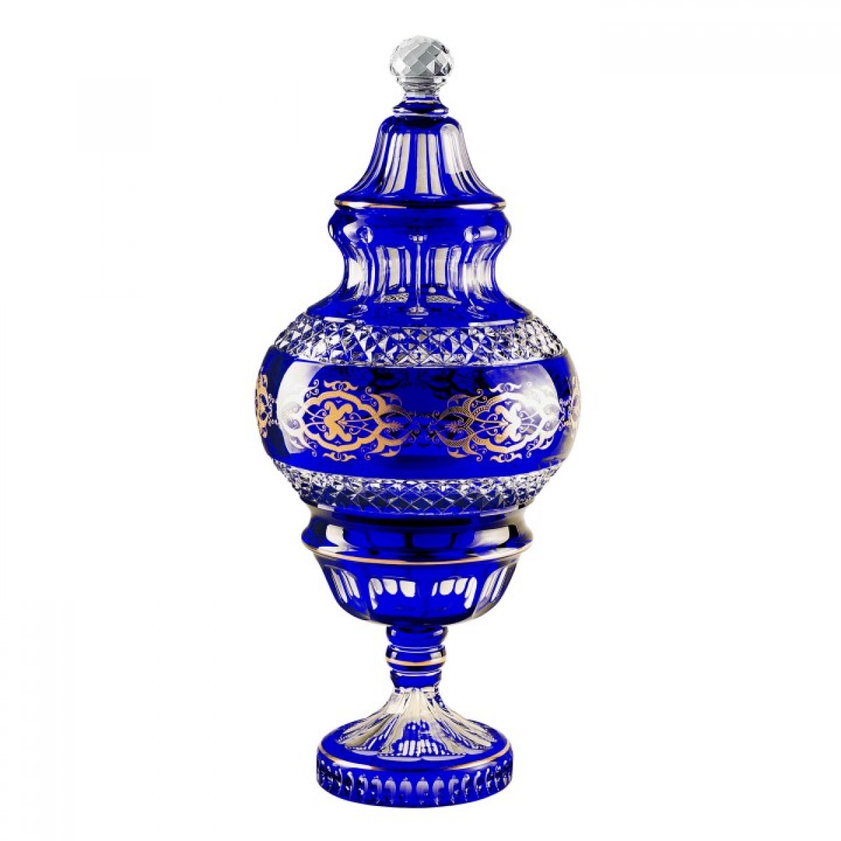 Bosphore Vase With Lid, Clear Crystal Double-layered, Gold Engraving - Blue (Numbered)