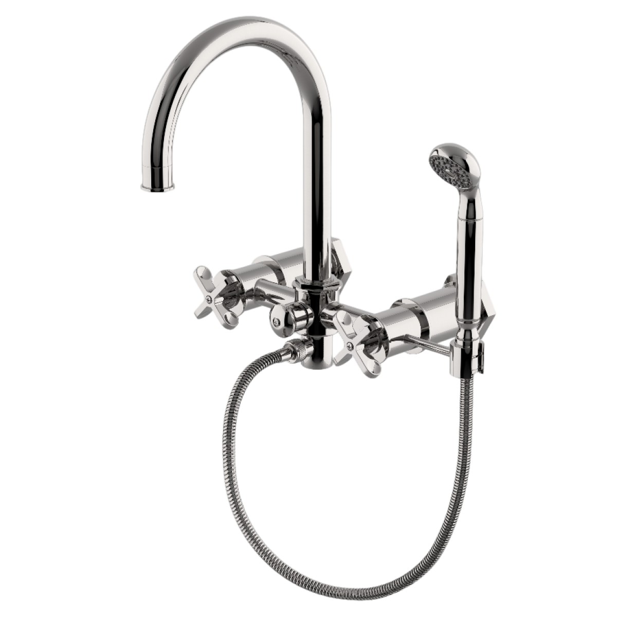 Henry Exposed Wall Mounted Tub Filler with Handshower and Metal Cross Handles